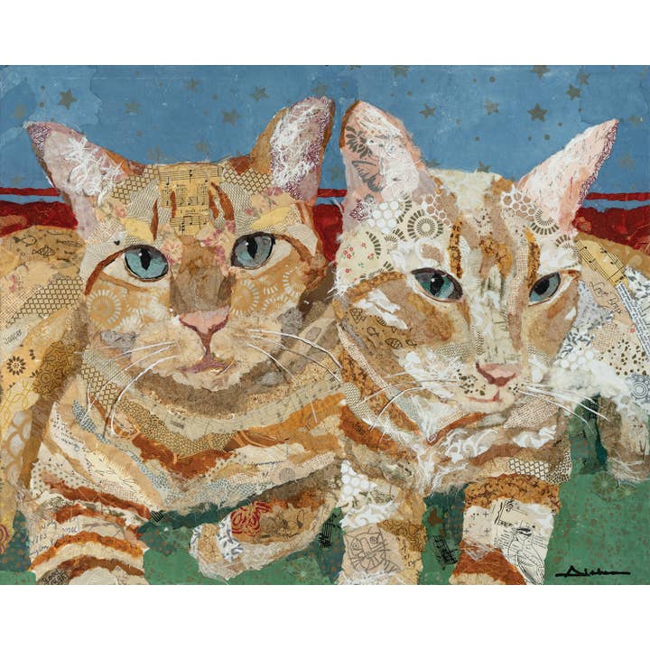 „Two Tabbys” gematteerde collage-kunstdruk uit het archief voor wholesale door Art Althea