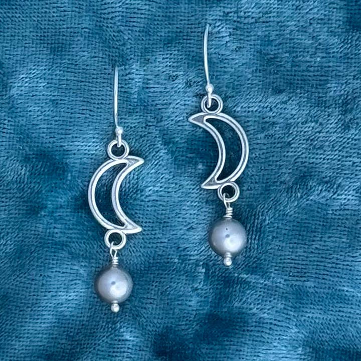 sterling silver ear wires moon and grey pearl earring for wholesale by Elizabeth Jewelry