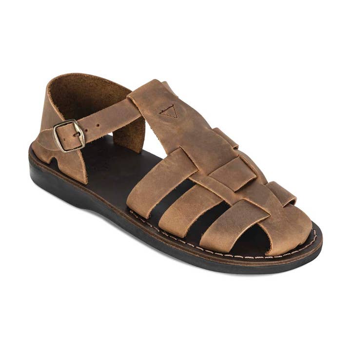 Daniel - Sandale de sport de pêcheur en cuir | Marron huilé pour la vente par Jerusalem Sandals