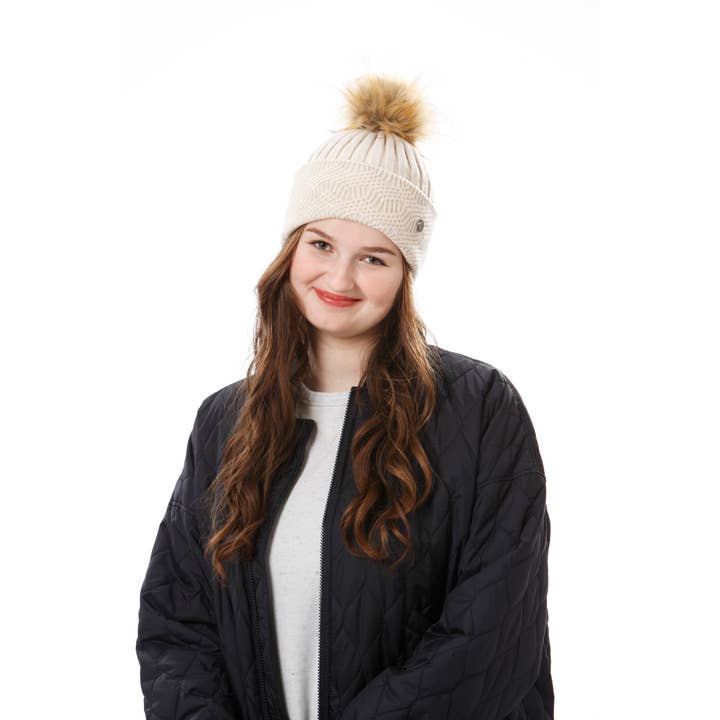 Screamer - Wholesale Beanie - Women's - Chloe Embellished Cuffed Beanie with Faux Fur Pom4