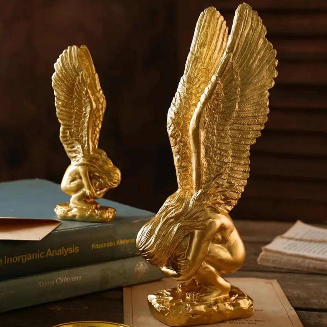 Magnifique Hearts - Wholesale Decorative Figurine - Redemption Fairy Statue Golden Angel Wings Miniature - 5.9''0