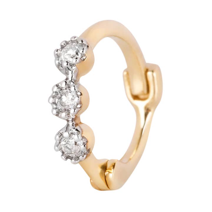 Mini Diamond Trilogy Huggie Hoop Earring 9k Gold for wholesale by ZOHREH