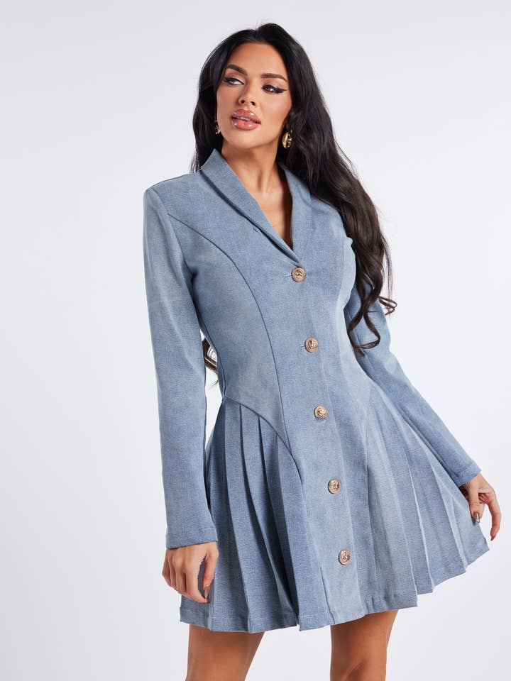 Long Sleeve Pleated Blazer Mini Dress for wholesale by WFFS