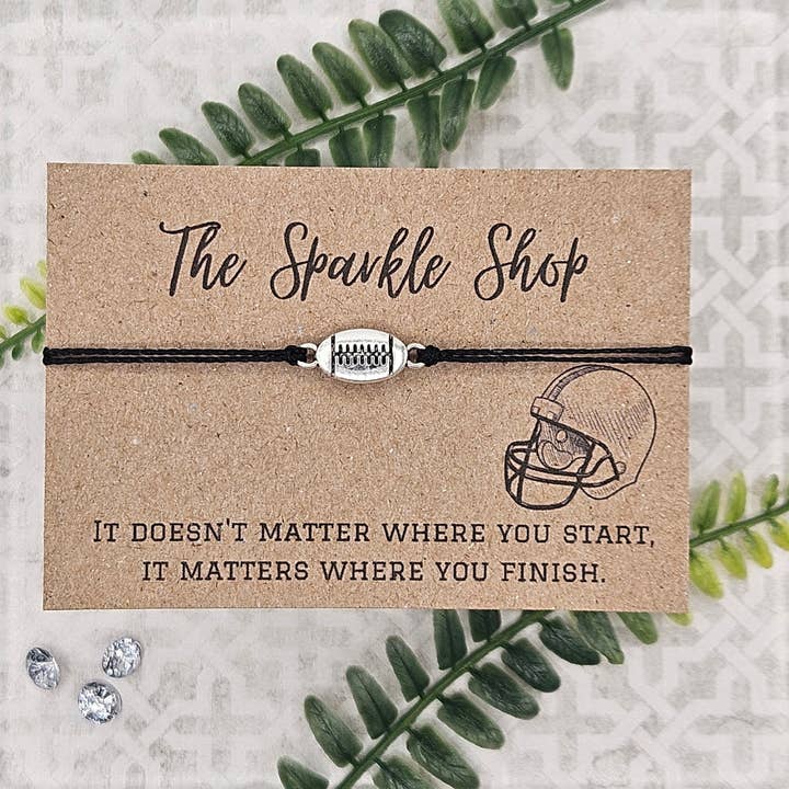 "It Matters Where You Finish" Football Charm Bracelet for wholesale by The Sparkle Shop