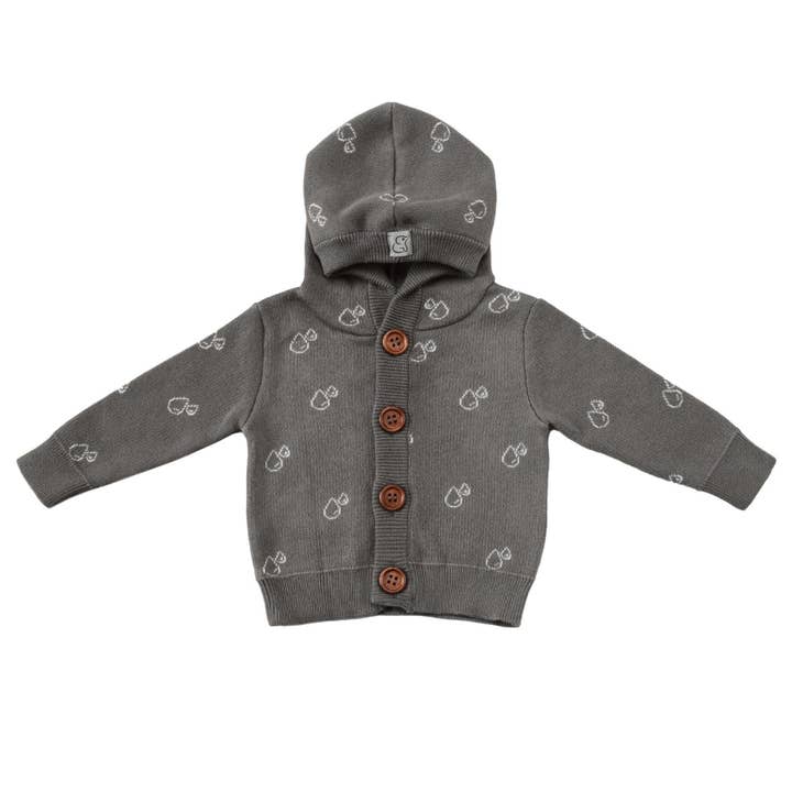 Grey Hooded Cardigan With Drop Pattern for wholesale by Baboo