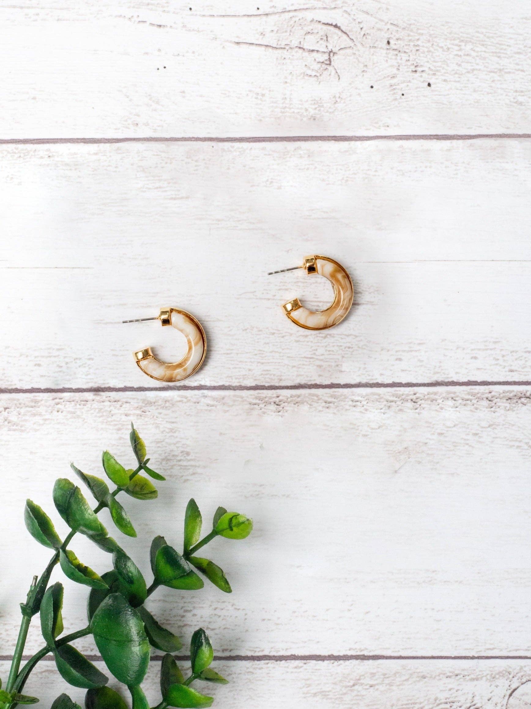 RUNWAY RESERVED TAN MARBLE HOOP EARRINGS for wholesale on Faire1