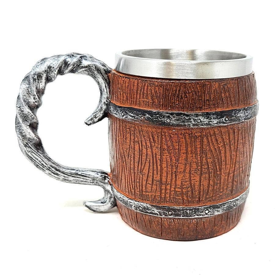 GREENROOTS USA LLC - Wholesale Coffee Mug - Wooden Barrel Design Mug 12 oz W/ Stainless Steel Cup - 3.500