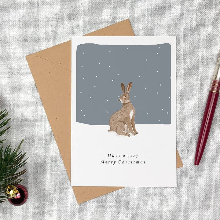 Hare Snowy Night Christmas Card for wholesale by HeatherLucyJ Design