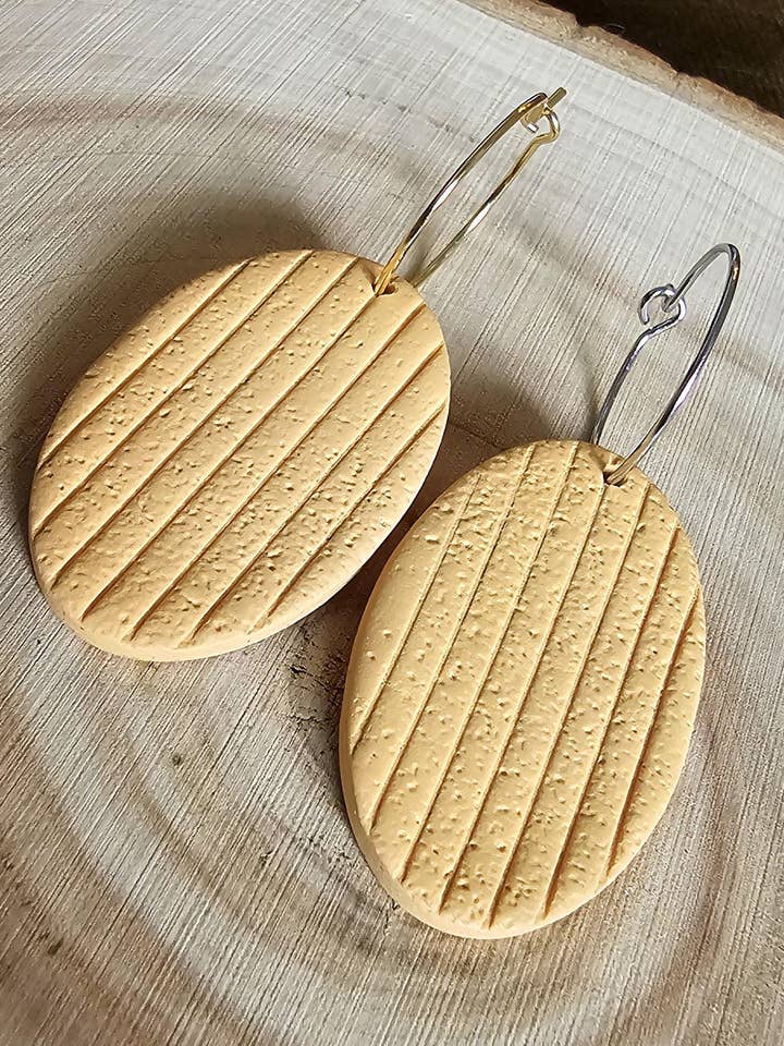 Mustard Hoop Polymer Clay Earrings for Autumn Gifts for wholesale by ANS Designs Co