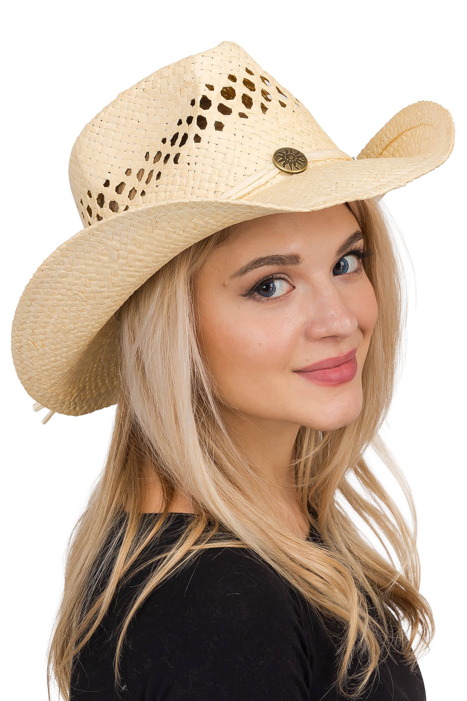 Cap Zone - Wholesale Cowboy Hat - Women's - Coastal Medallion Vented Straw Cowboy Hat0
