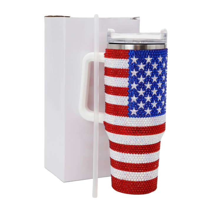 American Flag Bling Glitter Insulated Tumbler - 40 oz for wholesale on Faire