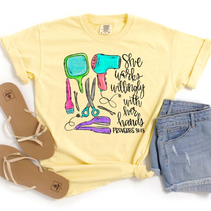 Flawless Transfers - Wholesale Sublimation Transfer - Hair Stylist She Works Willingly With Her Hands Proverbs DTF Transfer