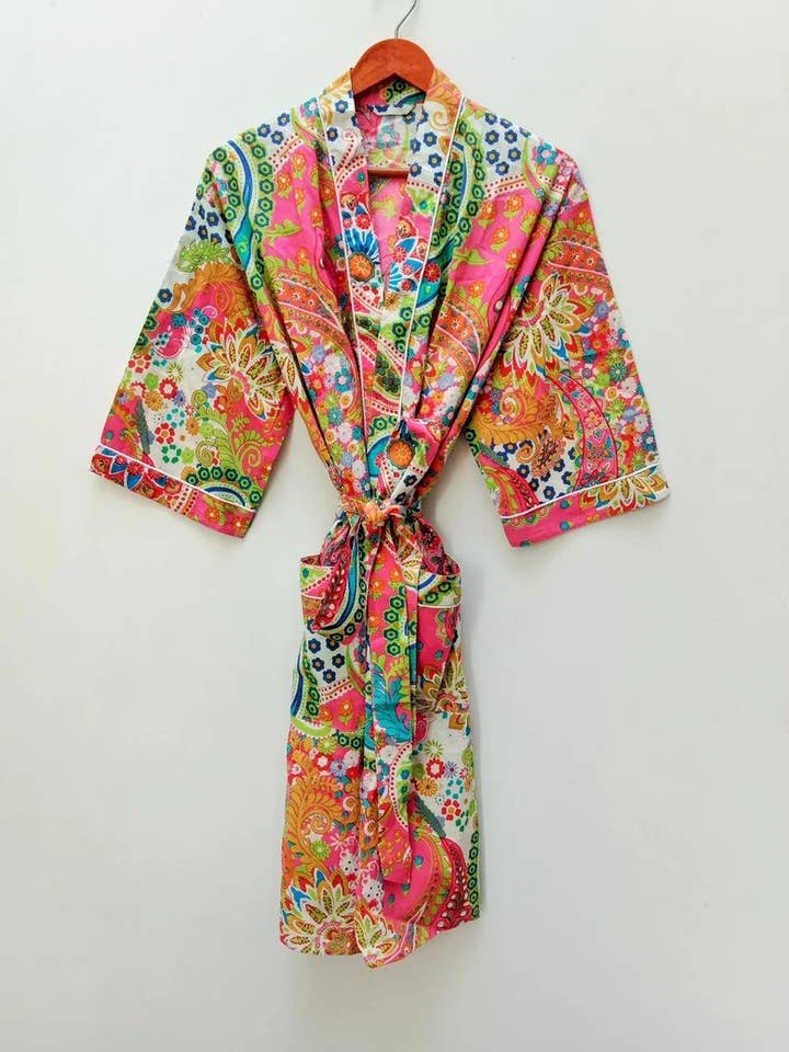 bhavnas boutique - Wholesale Robe - Women's - Long Cotton Kimono Bohemian Sleepwear Bath Robes