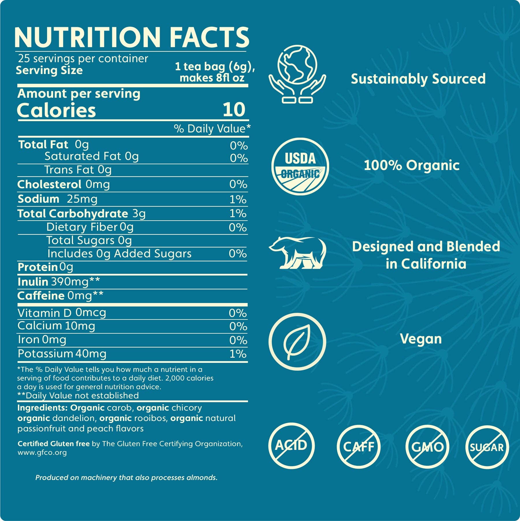 Teeccino - Wholesale Health/Detox Tea - Dandelion Passionfruit Peach Herbal Tea2