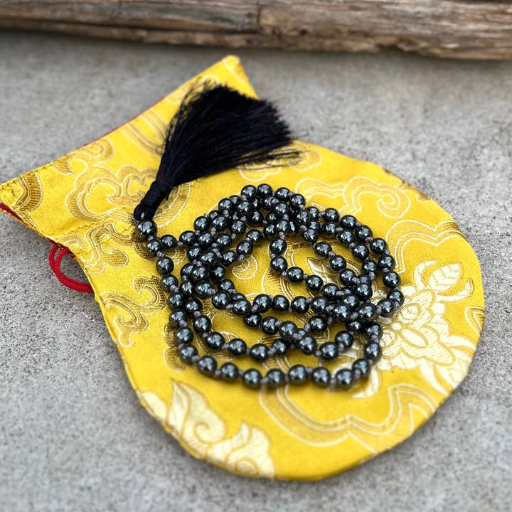 Lungta Imports - Wholesale Prayer Beads Necklace - Natural Hematite Hand Knotted Mala, Rosary 108 Beads