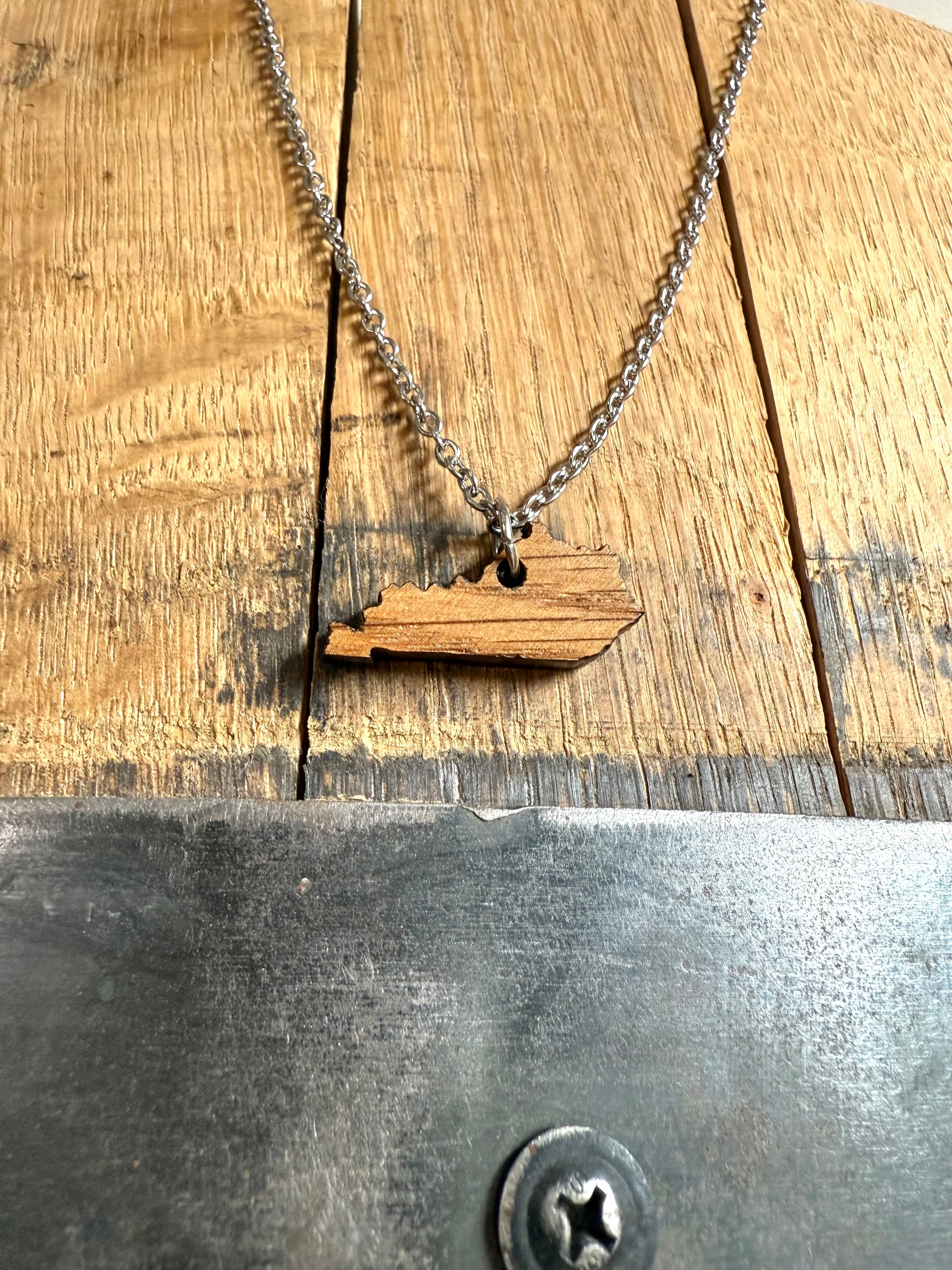 Brown Wood Kentucky Necklace made from Kentucky Bourbon Barrels. for wholesale on Faire1