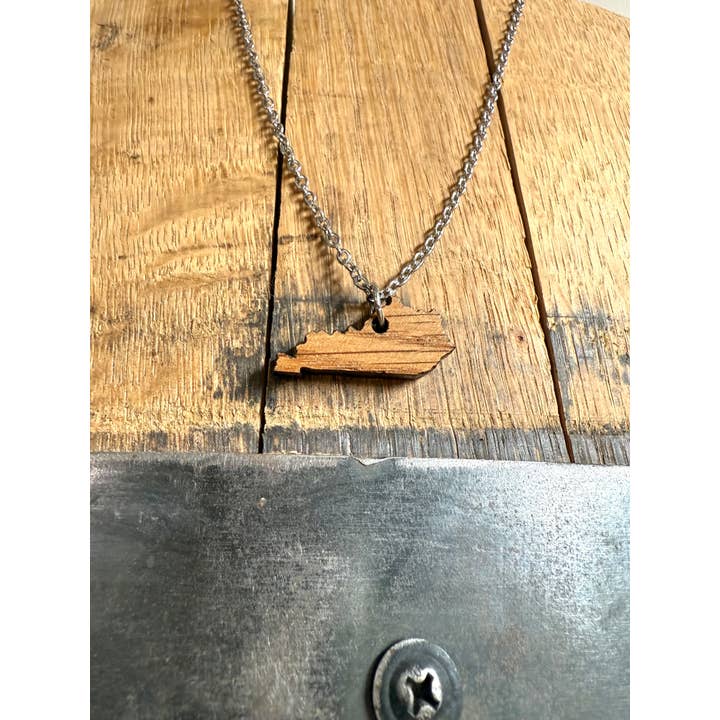 Brown Wood Kentucky Necklace made from Kentucky Bourbon Barrels. for wholesale on Faire1