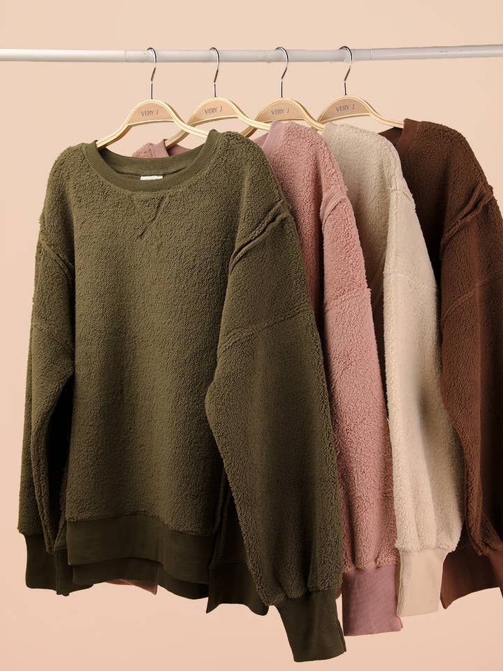 NT12367-Oversized Ledig Enfärgad Fleeceöverdel för wholesale av VERY J