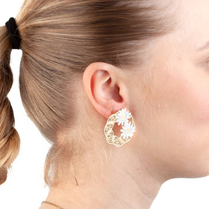Shebiju - Wholesale Hoop Earrings - Daisy Flower Earring Steel GKE230627041