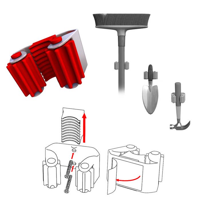 Broom hanger Scopì; 1 RED stainless steel - Blister pack of 1 pc for wholesale by Idea Casa