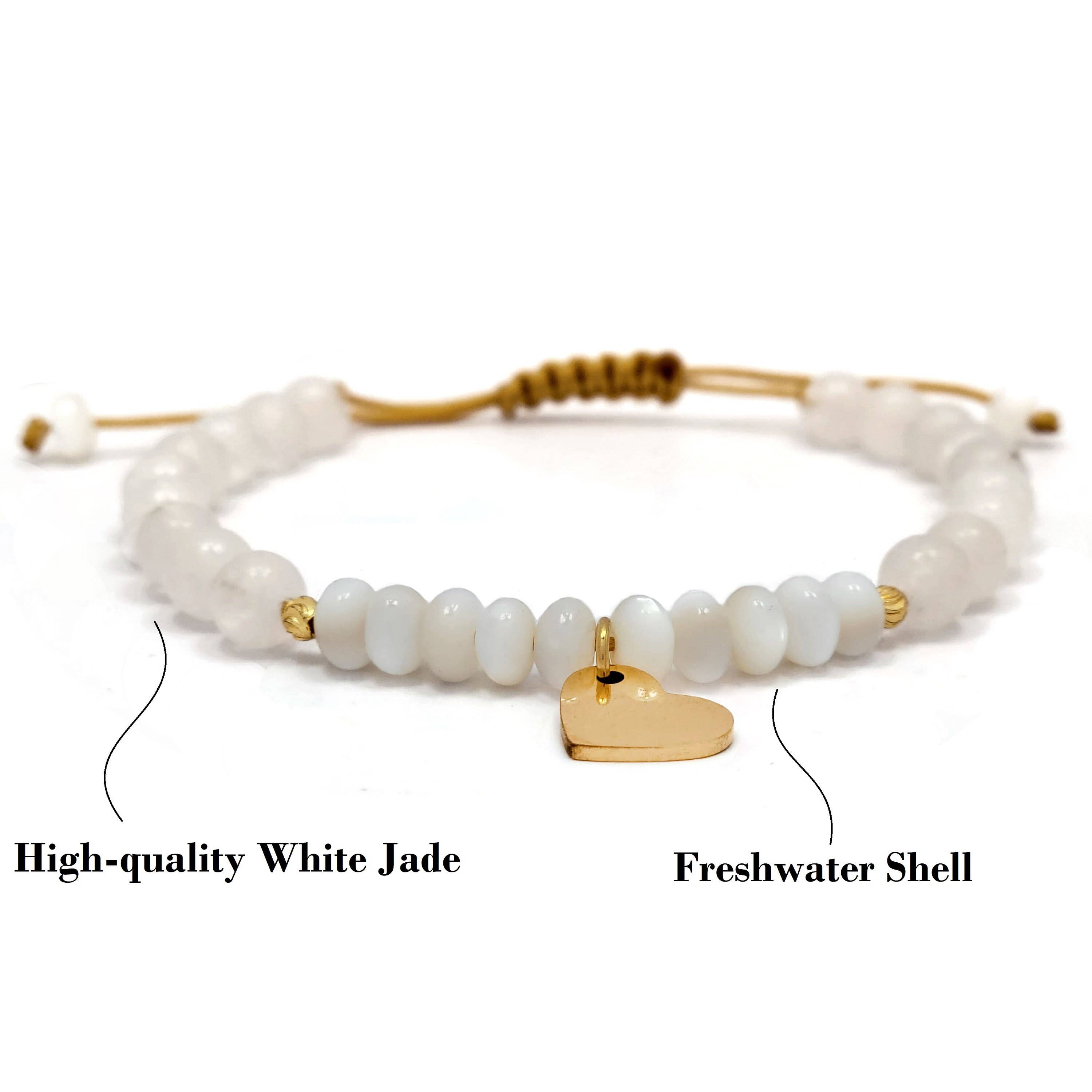 Mana Gallery - Wholesale Armband met kralen - Jade armband (wit) en schelp, handgemaakt, 100% natuurlijk, geweven1