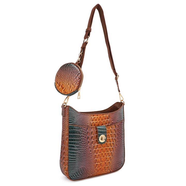 KAYLA+AVA - Wholesale Crossbody Bag - Women's - Zoe Ombre Croc Embossed Crossbody with Hangoff Coin Purse
