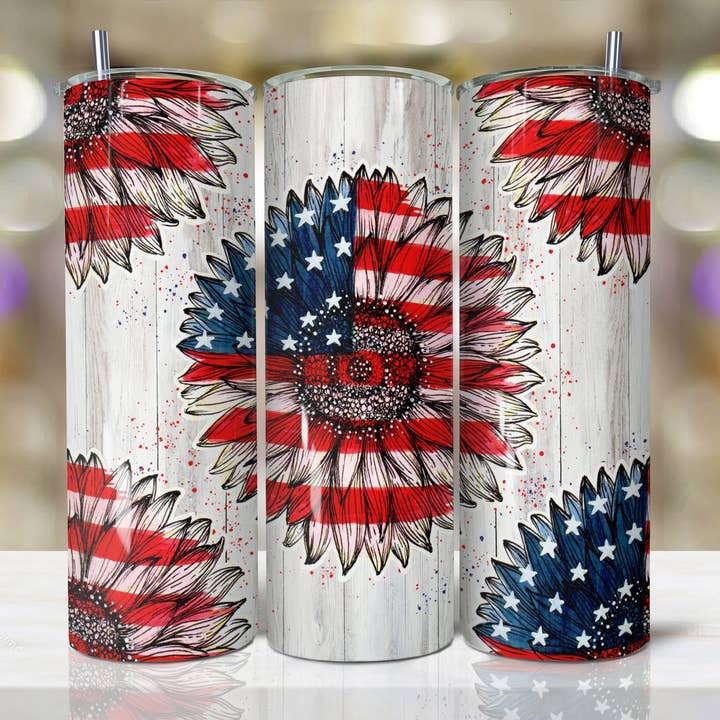20oz Stainless Steel Tumbler Sunflower Flag Design for wholesale by The Branded Monkey