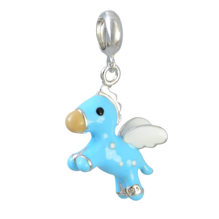 Pendentif licorne bleue, blanc, argent 925 pour la vente par Janusch
