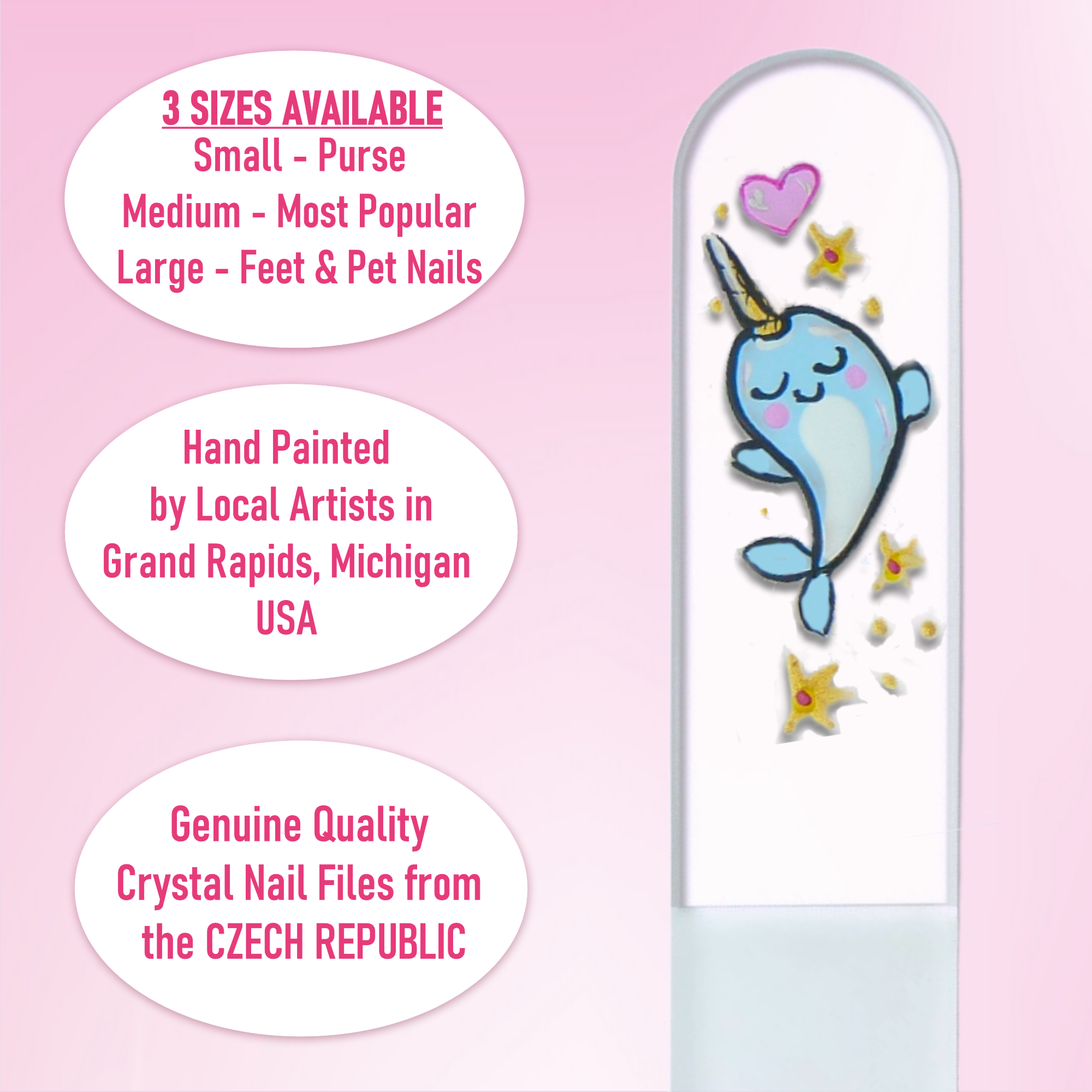 Classy Nail Files - Wholesale Nagelvijl - Narwal Kawaii Eenhoorn van de Zee Handgeschilderde Kristallen Nagelvijl5