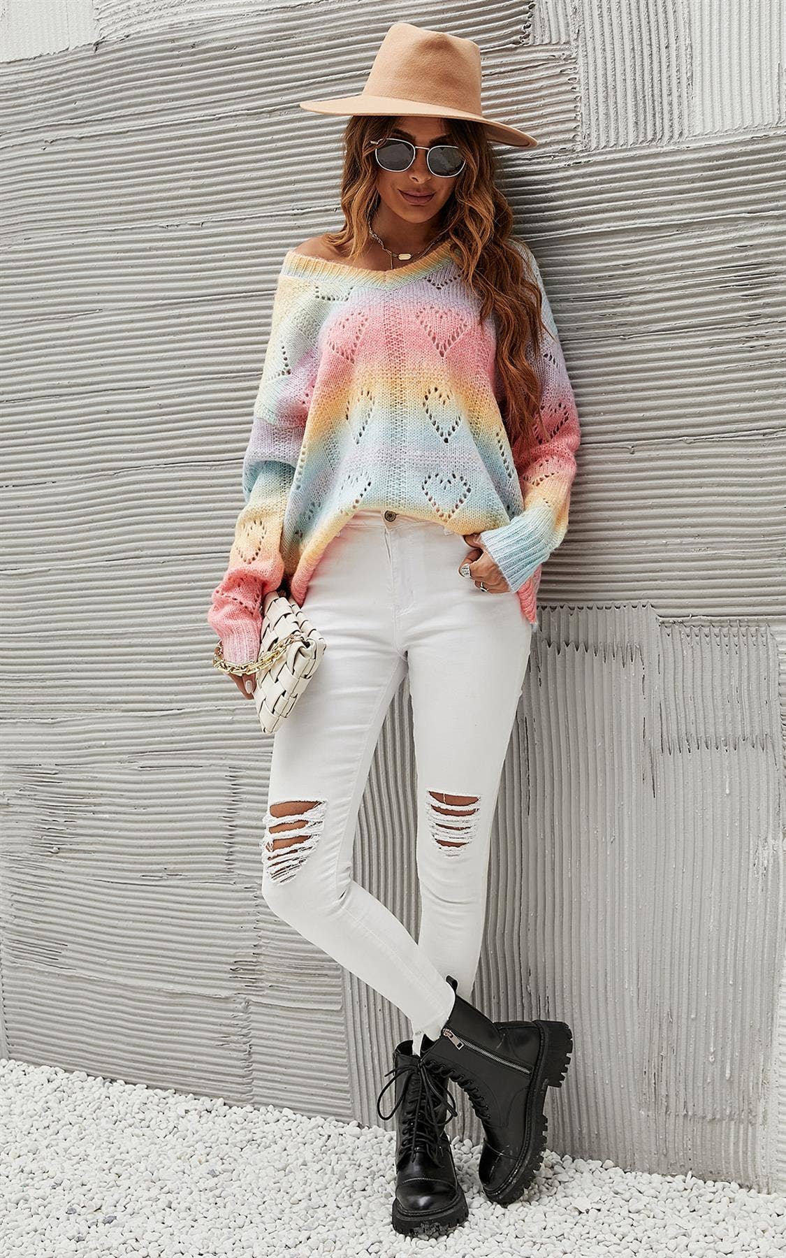 FS Collection (Germany) - Wholesale Knit Sweater - Women's - Heart Jumper Top In Pink Blue Yellow Rainbow4