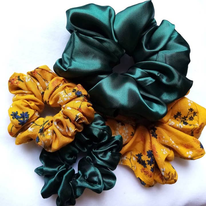 Esmée AccessoriesNco - Vente Chouchou – femme - Chouchou XXL en Viscose à Fleurs et fil doré Jaune3