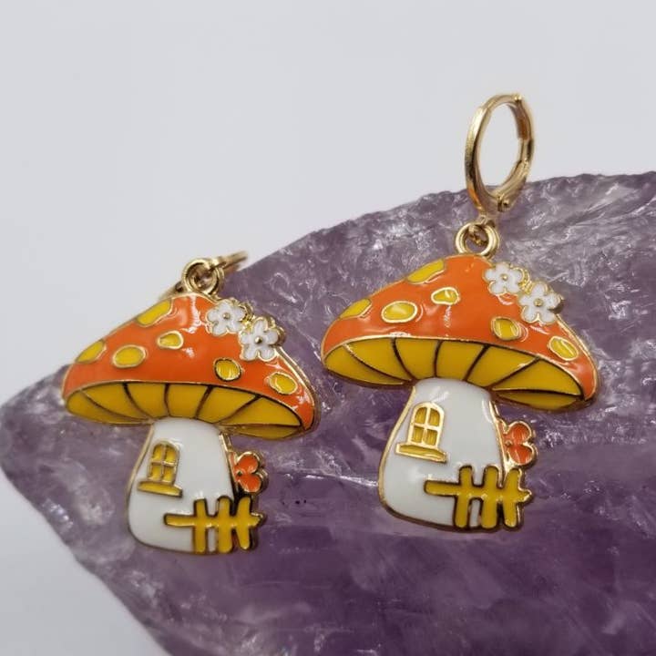Fall Mushroom House Huggie Earrings for wholesale by magnolia jewelry