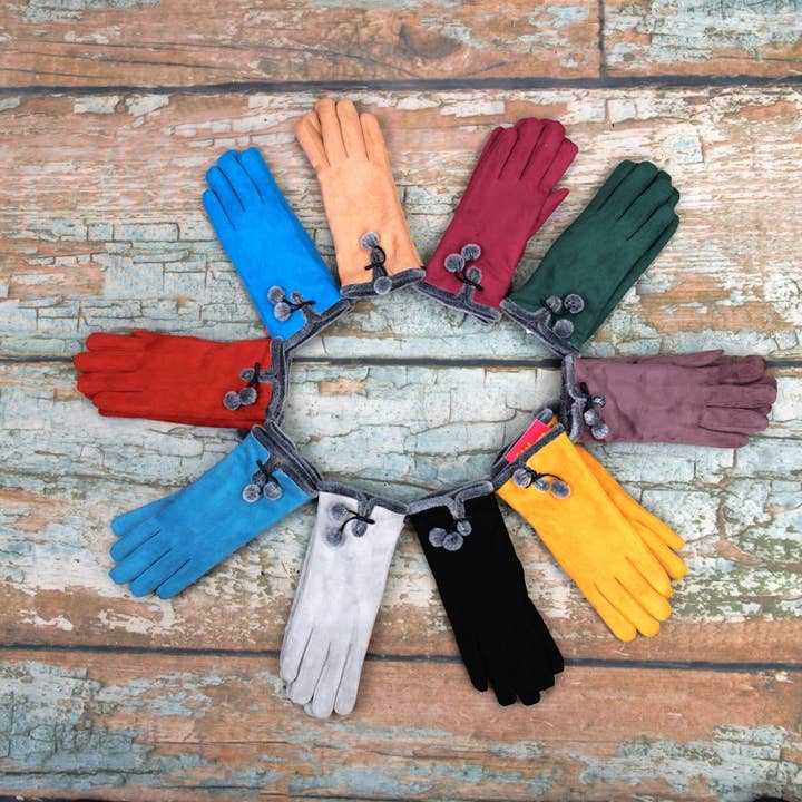 SHIHREEN Micro Suede w/ Pom Pom Glove (18-129) for wholesale by Shihreen Inc