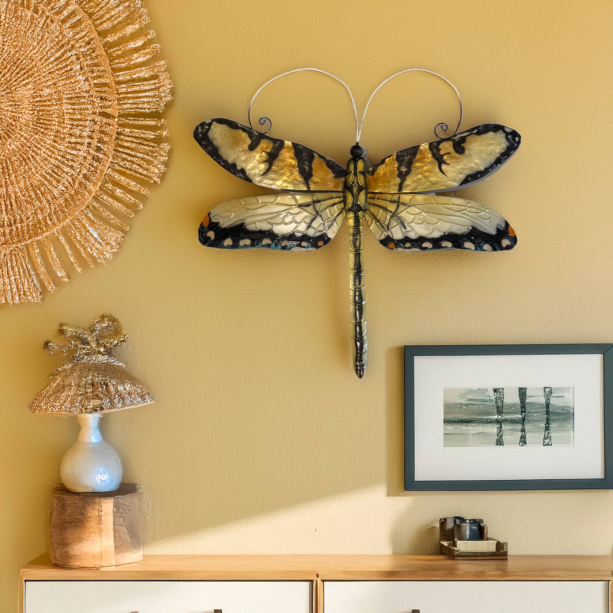 Eangee Home Design - Wholesale Wall Accent - Dragonfly Wall Decor Gold And Blue, w/ Capiz, Outdoor Safe0