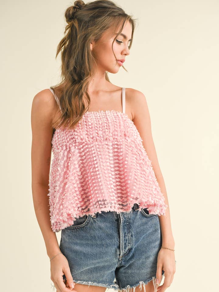 Klesis - Wholesale Blouse - Women's - IT3460 TEXTURED SPAGHETTI STRAP BABY DOLL TOP