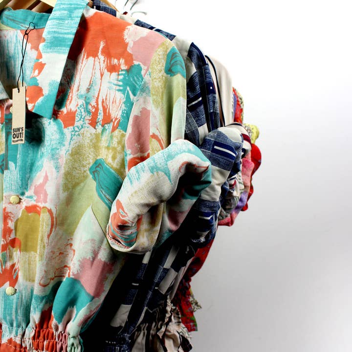 Sun's Out! - Wholesale Blouse - Women's - Reworked Vintage Long-Sleeve Button Up Blouse - Cinched1