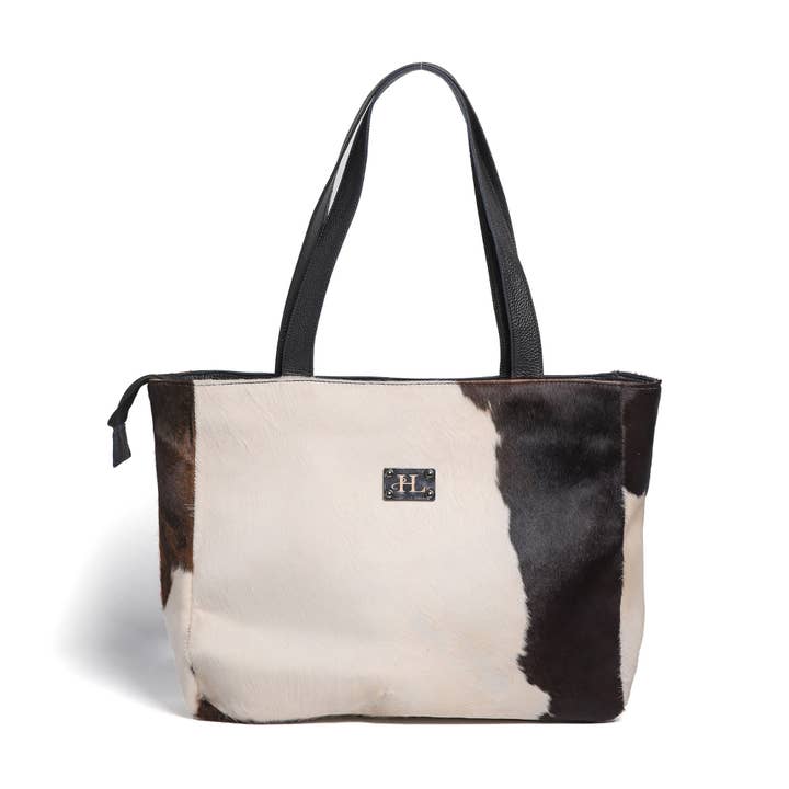 Black & White Hair-on Leather Tote Bag– Stylish & Functional for wholesale by Hammi Leathers