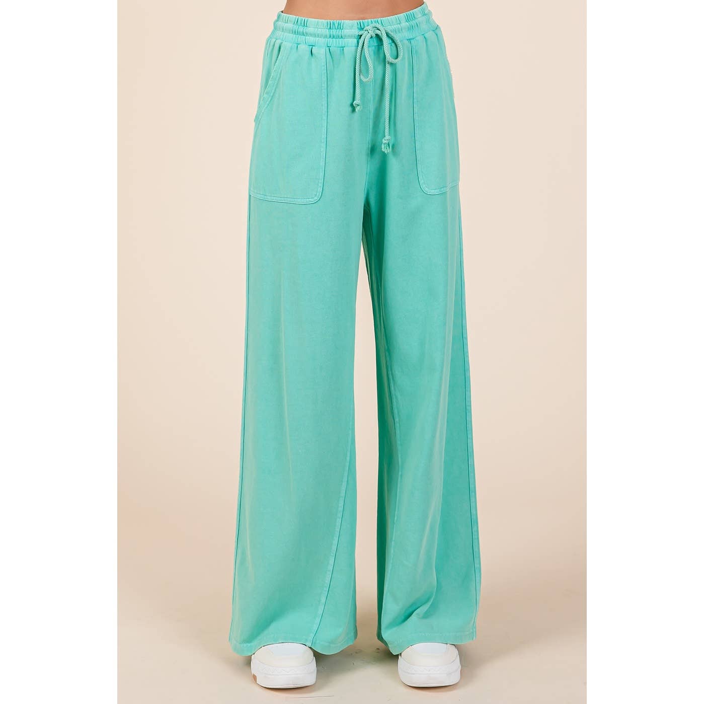 mittoshop - Wholesale Pants - Women's - MINERAL WASH FRENCH TERRY WIDE LEG PANTS0