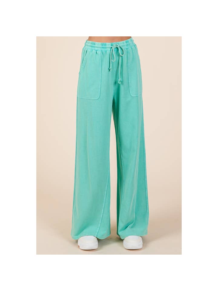 mittoshop - Wholesale Pants - Women's - MINERAL WASH FRENCH TERRY WIDE LEG PANTS