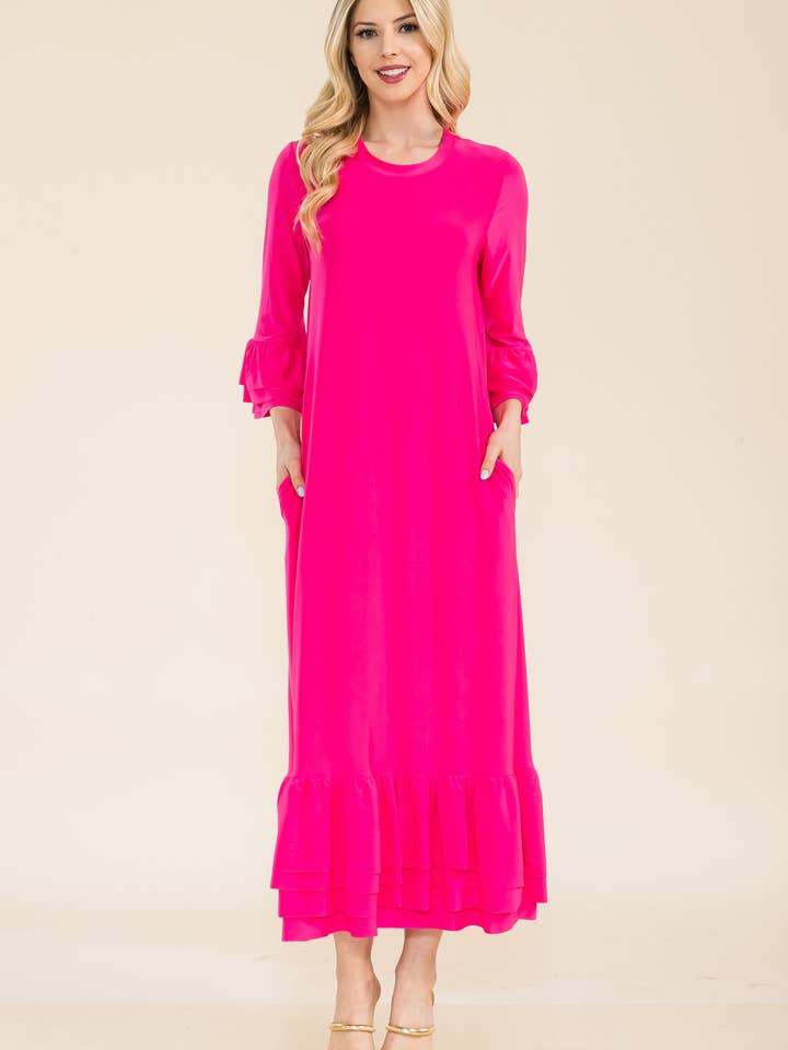 Celeste Clothing – Vestido - Mulher por atacado – VESTIDO MODESTO TAMANHO PLUS COM MANGAS DE SINO EM CAMADAS -CD4389829