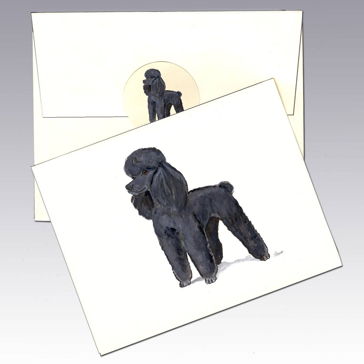 Zeppa Studios - Wholesale Stationery/Notecard Set - Poodle Black Note Cards0