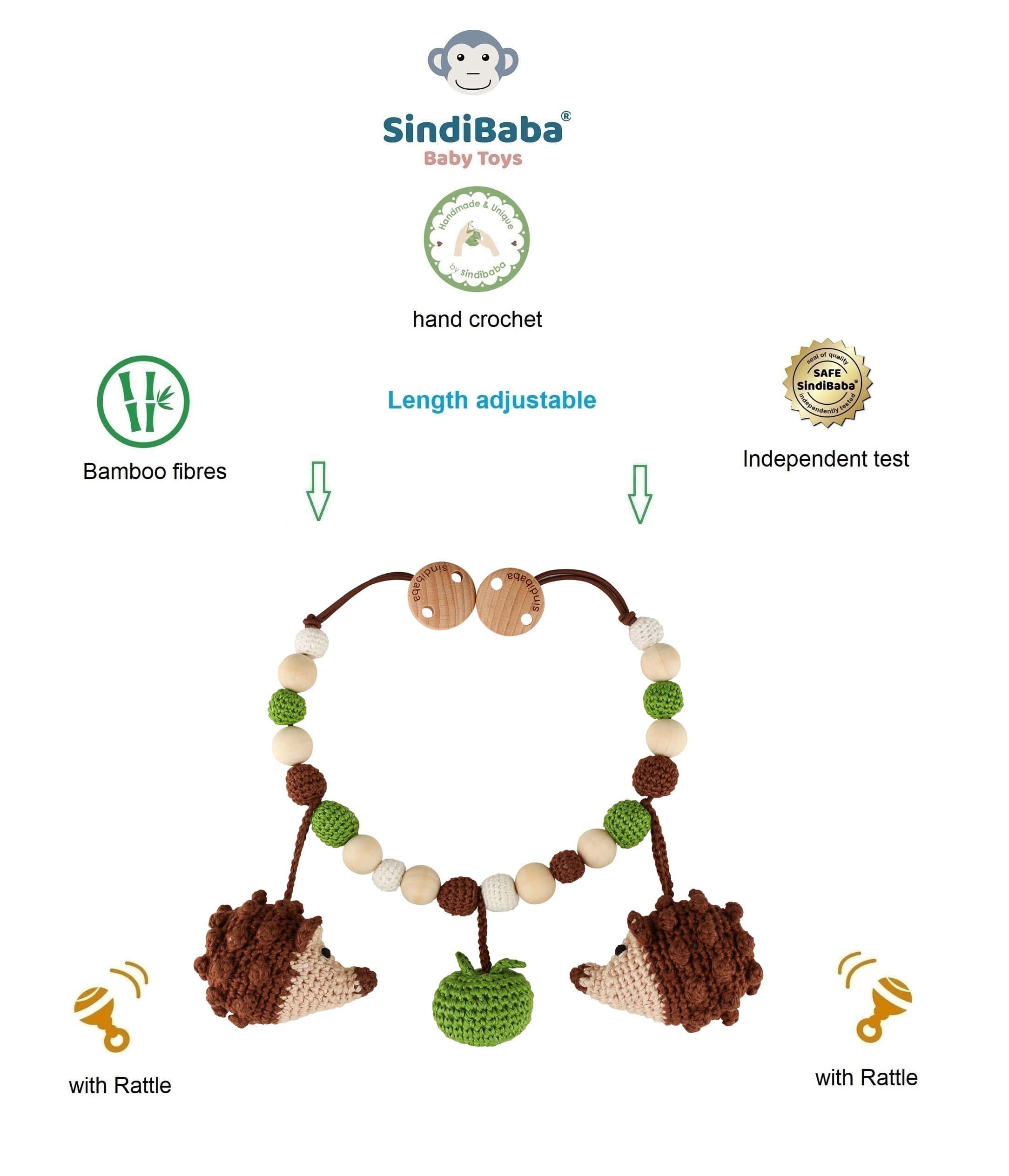SindiBaba – Großhandel Kinderwagenabdeckung/-zubehör – Baby – Gehäkelte Kinderwagenkette Igel HARRY2