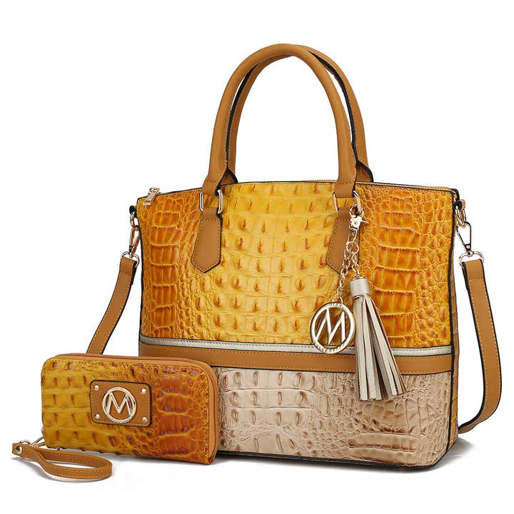 MKF Collection - Wholesale Tote Bag - Women's - Autumn Crocodile Skin Tote Bag with Wallet by Mia k15