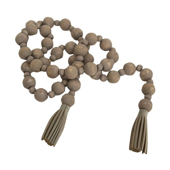 Distressed Wooden Bead Garland With Tassels for wholesale by CWI Gifts