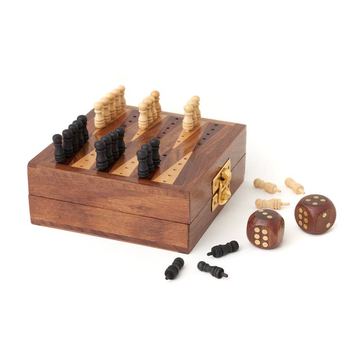 Matr Boomie Fair Trade - Wholesale Board Game - Mini Backgammon Travel Game Set - Handcrafted Wood1