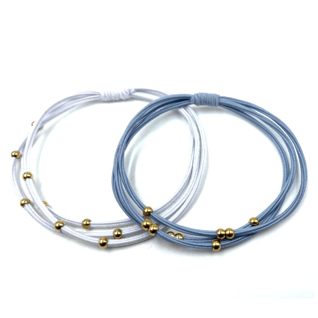 erin gray - Wholesale Hair Tie - 3mm Gold Water Pony Waterproof Bracelet Hair Bands in Light Blue and White(#4)0
