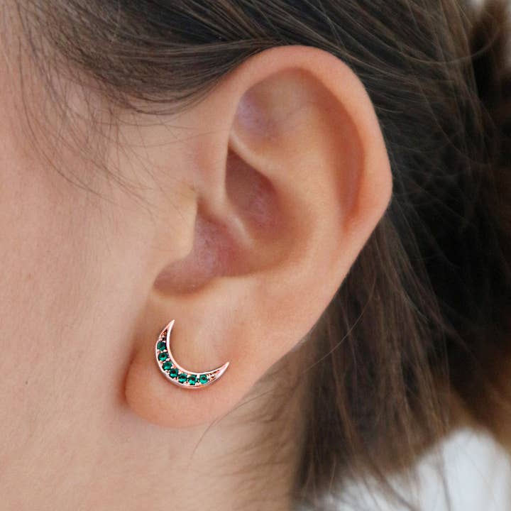 Jewelled Moon Crescent Earrings for wholesale by Junk Jewels Ltd