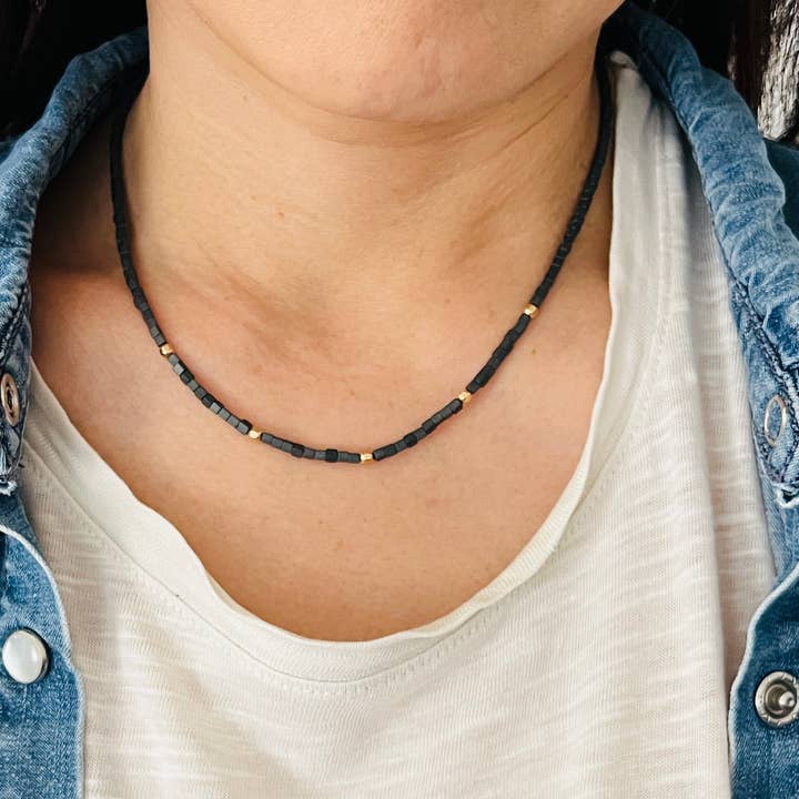 Grå hæmatit terning halskæde for engroshandel hos Jennifer Shon Jewelry