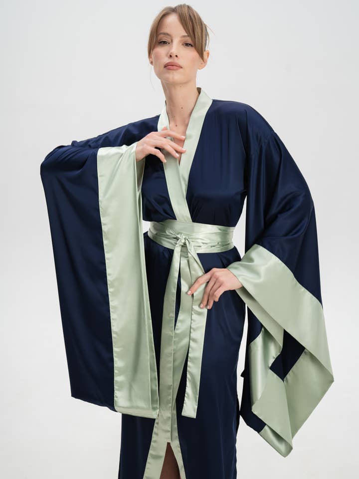 IDENTITY LINGERIE - Venta al por mayor Bata - Mujer - Bata de seda satinada con kimono, bata de novia larga para mujer