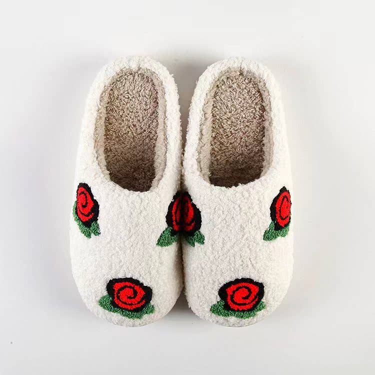 Red Rose Comfy Plush Furry House Slippers for wholesale on Faire1